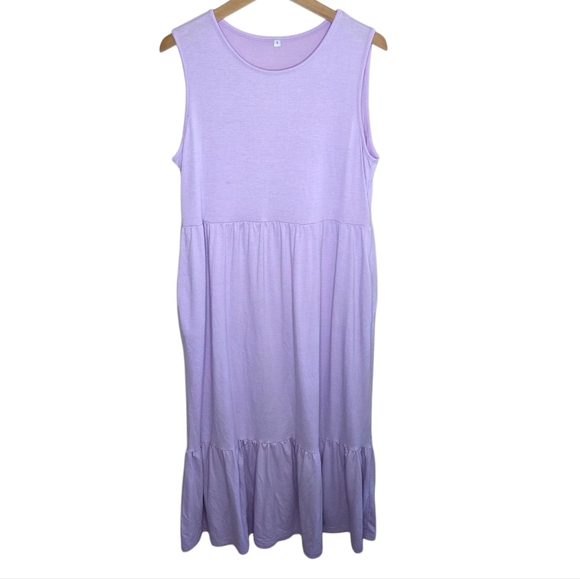 Lavender Sleeveless Tiered Midi Sun Dress Size Large - Picture 1 of 5